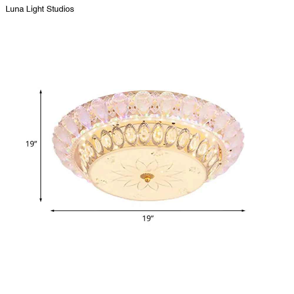 Crystal-Embedded Led Flush Mount Ceiling Light In Gold - Classic Bowl Design