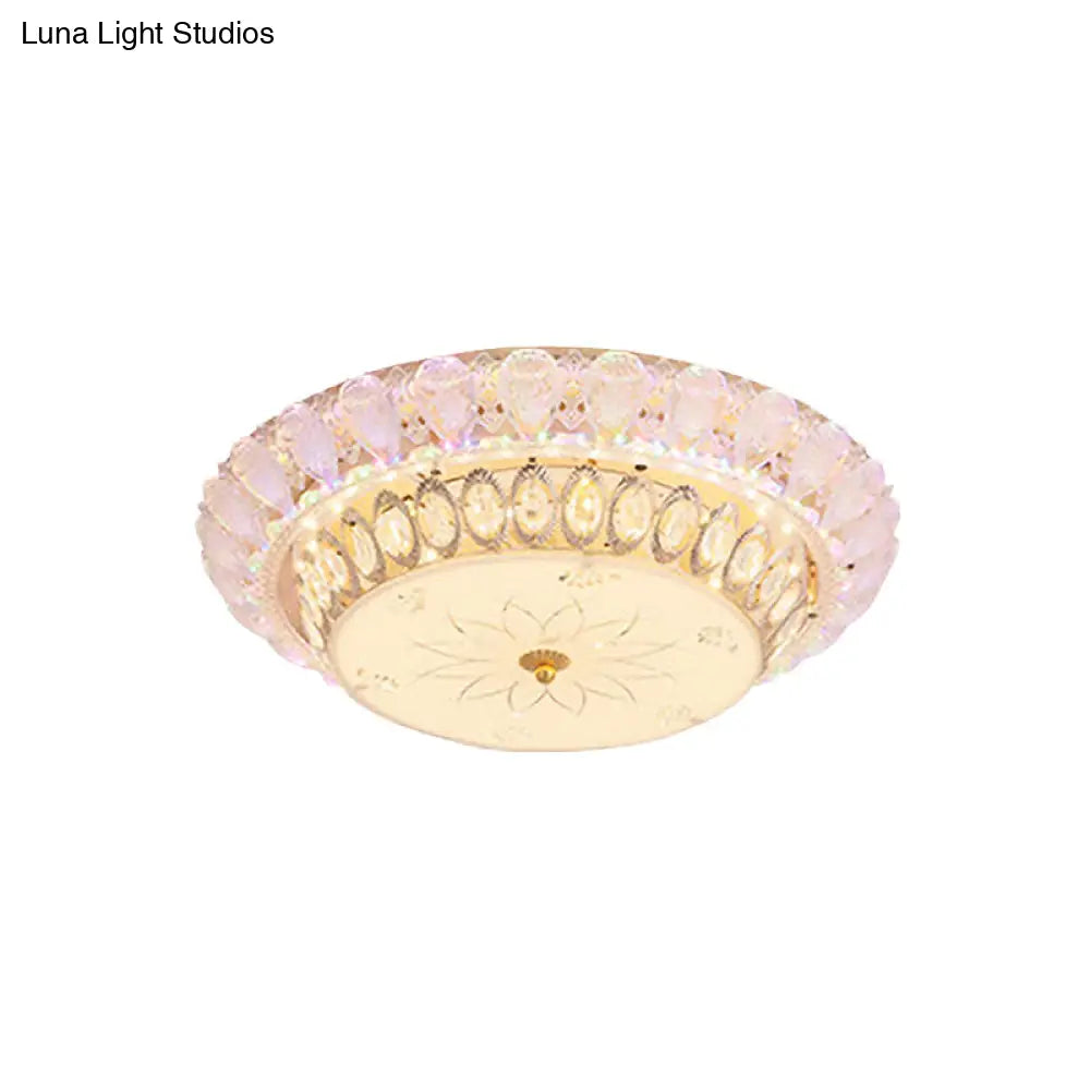 Crystal-Embedded Led Flush Mount Ceiling Light In Gold - Classic Bowl Design