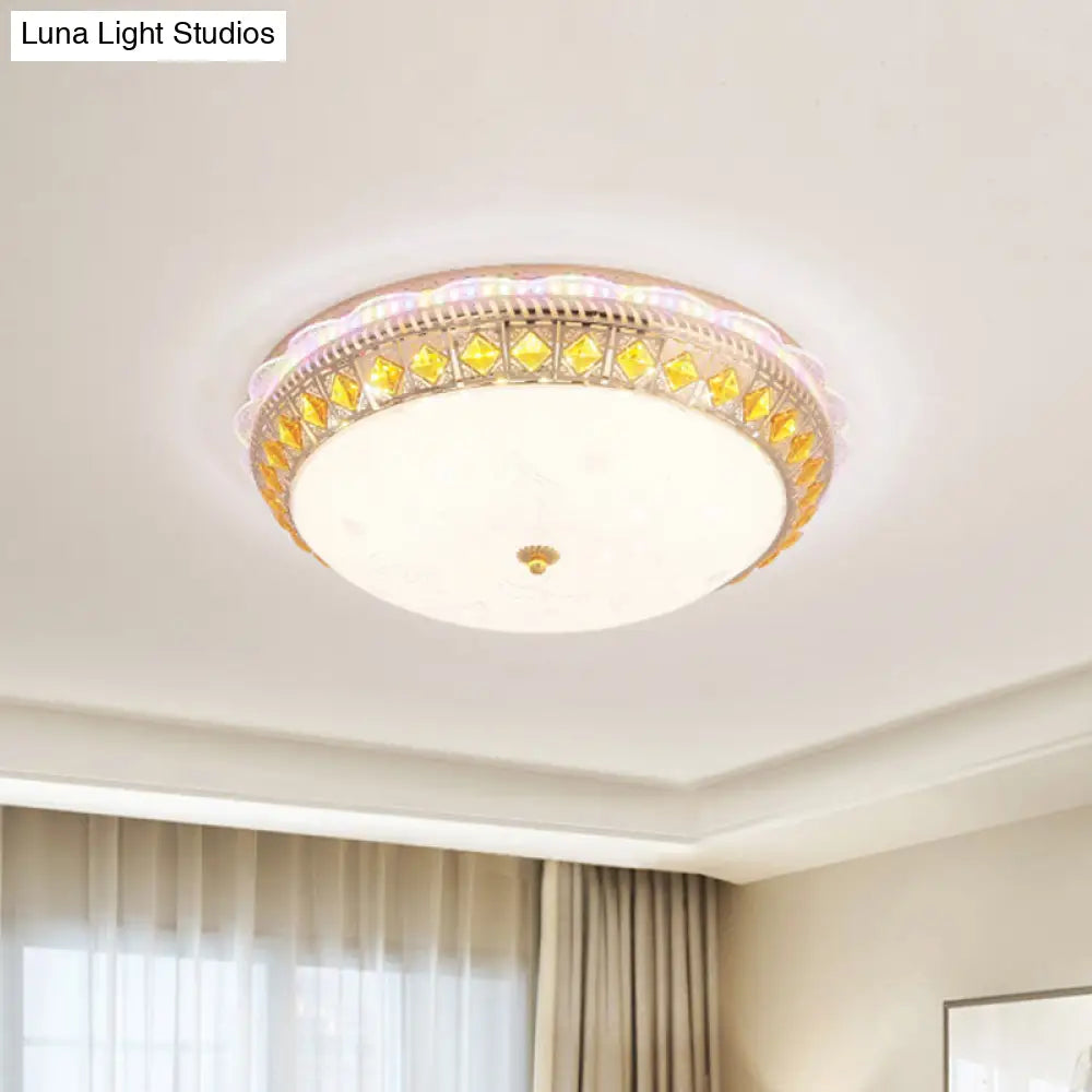 Crystal-Embedded Led Flush Mount Ceiling Light In Gold - Classic Bowl Design