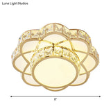 Crystal - Encrusted Gold Flush Mount Ceiling Light With Contemporary Floral Design And Led