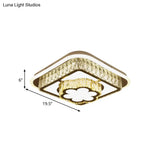 Crystal - Encrusted Led Flushmount Ceiling Light For Bedroom - Modernist White Square And