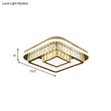 Crystal - Encrusted Led Flushmount Ceiling Light For Bedroom - Modernist White Square And