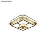 Crystal - Encrusted Led Flushmount Ceiling Light For Bedroom - Modernist White Square And