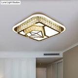 Crystal - Encrusted Led Flushmount Ceiling Light For Bedroom - Modernist White Square And