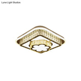 Crystal - Encrusted Led Flushmount Ceiling Light For Bedroom - Modernist White Square And