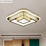Crystal - Encrusted Led Flushmount Ceiling Light For Bedroom - Modernist White Square And