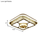 Crystal - Encrusted Led Flushmount Ceiling Light For Bedroom - Modernist White Square And