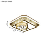 Crystal - Encrusted Led Flushmount Ceiling Light For Bedroom - Modernist White Square And
