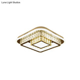 Crystal - Encrusted Led Flushmount Ceiling Light For Bedroom - Modernist White Square And