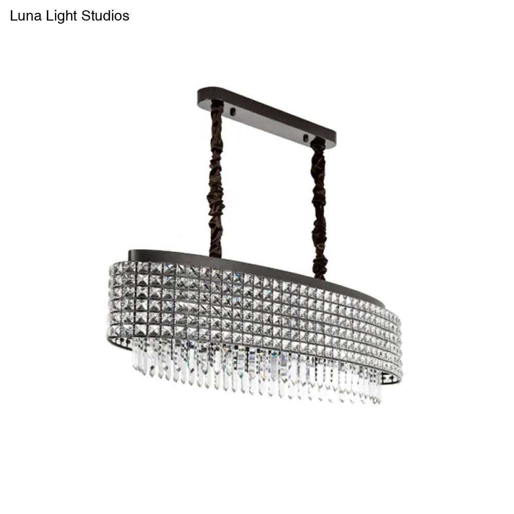 Crystal-Encrusted Oblong Island Lamp With Modern 5-Light Design In Black Finish