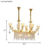 Crystal Floral Island Pendant Lamp - Modern Gold Dining Room Light Fixture With 6/8-Light Option