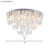 Crystal Flush Mount Ceiling Light With 6/9 Heads In Nickel For Bedroom