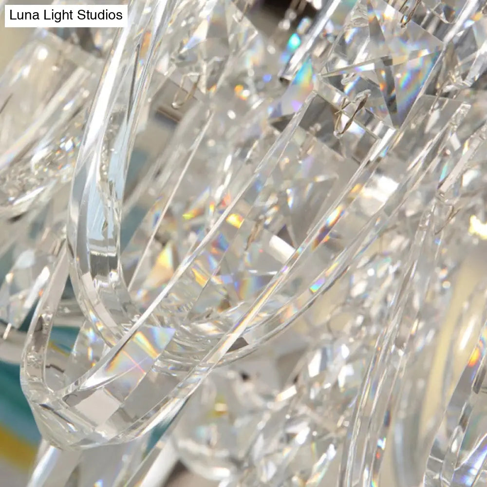 Crystal Flush Mount Ceiling Light With 6/9 Heads In Nickel For Bedroom