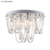 Crystal Flush Mount Ceiling Light With 6/9 Heads In Nickel For Bedroom