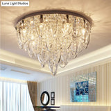 Crystal Flush Mount Ceiling Light With 6/9 Heads In Nickel For Bedroom