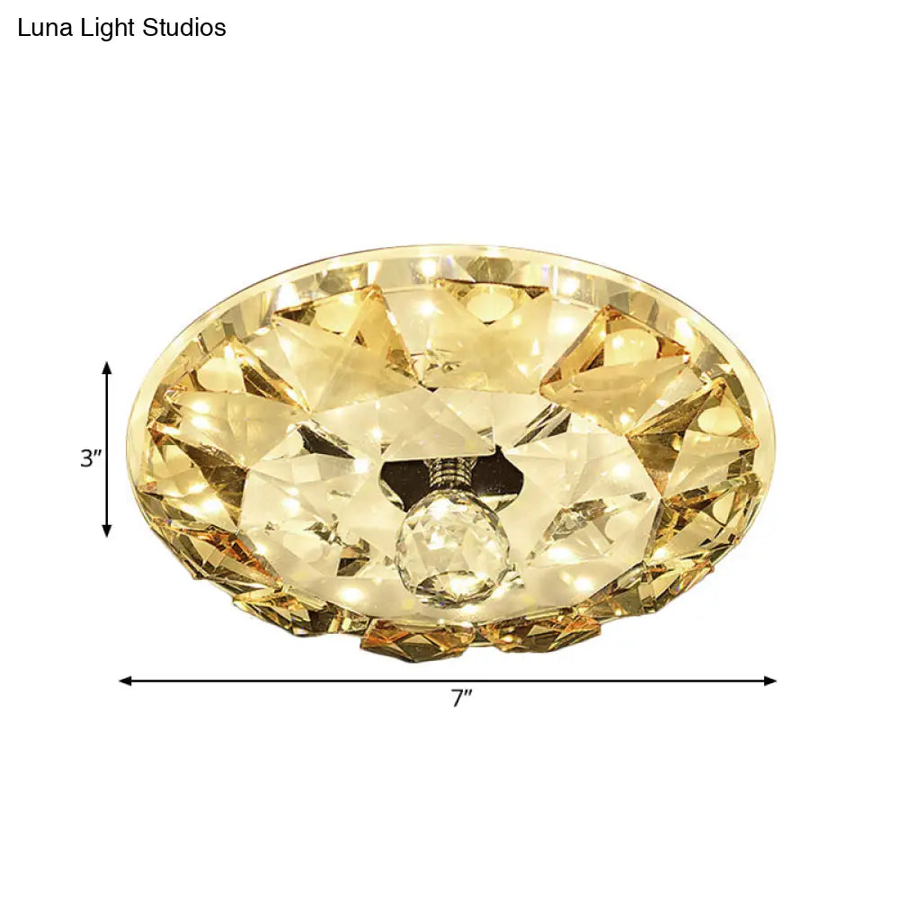 Crystal Flush Mount Led Ceiling Lamp In Yellow - Simple Round Design Warm/White Light