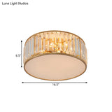 Crystal Flush Mount Lighting With Drum Shade - Gold 3/4/5 Lights 12.5’/16.5’/20.5’ Wide