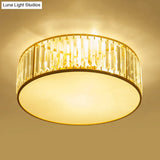 Crystal Flush Mount Lighting With Drum Shade - Gold 3/4/5 Lights 12.5’/16.5’/20.5’ Wide
