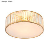 Crystal Flush Mount Lighting With Drum Shade - Gold 3/4/5 Lights 12.5’/16.5’/20.5’ Wide