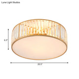 Crystal Flush Mount Lighting With Drum Shade - Gold 3/4/5 Lights 12.5’/16.5’/20.5’ Wide