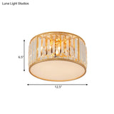 Crystal Flush Mount Lighting With Drum Shade - Gold 3/4/5 Lights 12.5’/16.5’/20.5’ Wide