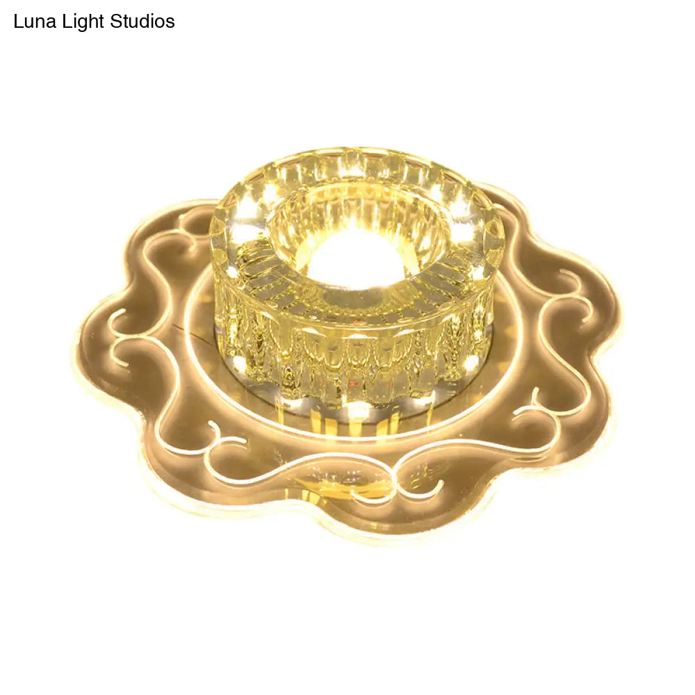 Crystal Glass Modern Drum Ceiling Light With Led Flush Mount For Balcony In Warm/Multi/Red