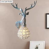 Crystal Globe Sconce Lamp With Deer Deco - Silver/White/Gold Right/Left