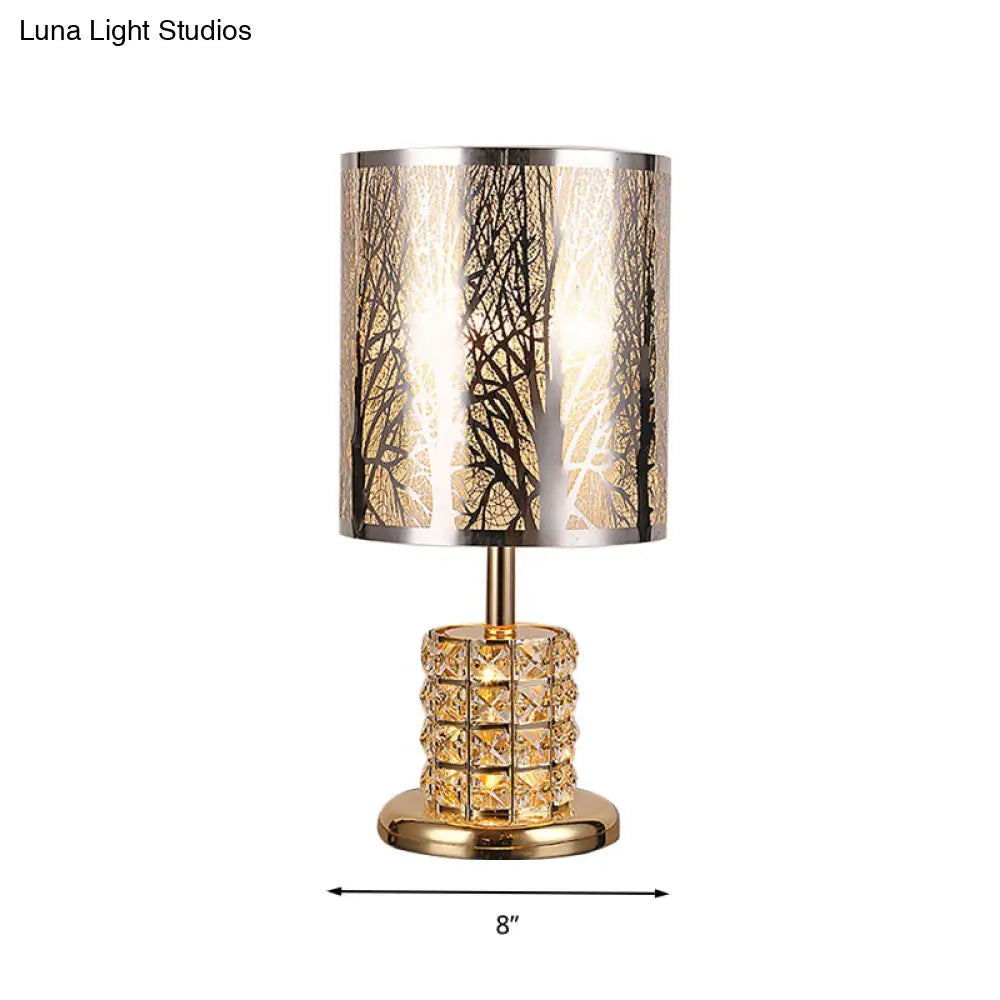 Crystal Gold Nightstand Lamp With Flower/Tree Detail Ideal For Bedroom Traditional Design