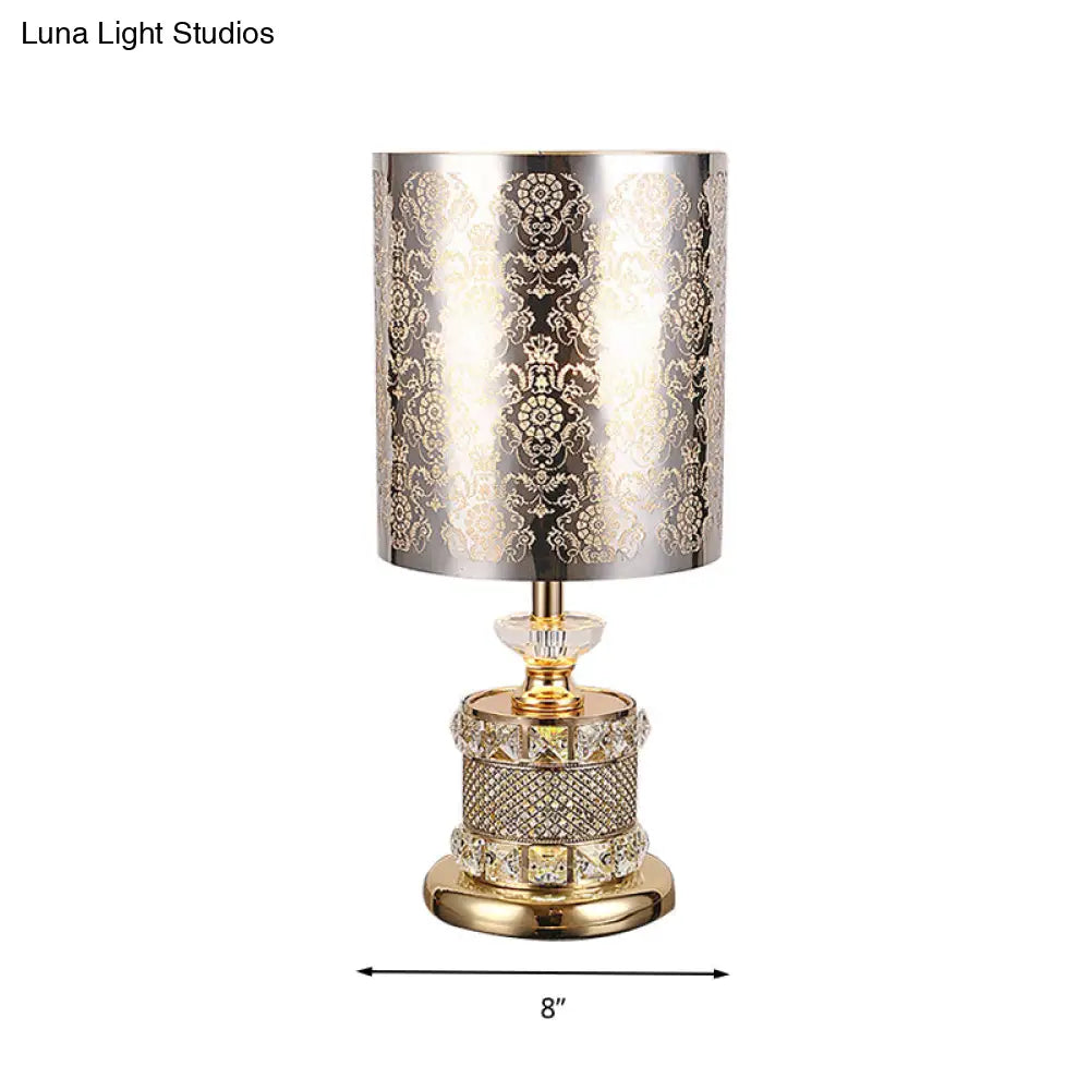 Crystal Gold Nightstand Lamp With Flower/Tree Detail Ideal For Bedroom Traditional Design