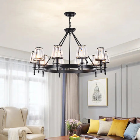 Crystal Hanging Lamp Kit With Conic Metal Ring Design For Living Room Chandelier Lighting 10 / Black