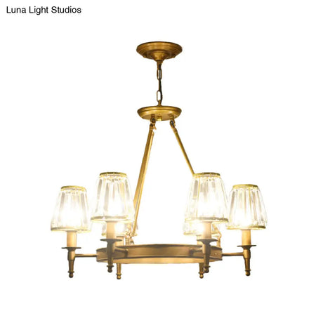 Crystal Hanging Lamp Kit With Conic Metal Ring Design For Living Room Chandelier Lighting
