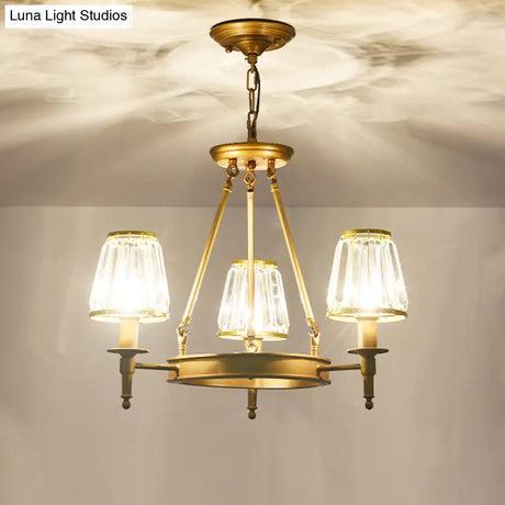 Crystal Hanging Lamp Kit With Conic Metal Ring Design For Living Room Chandelier Lighting