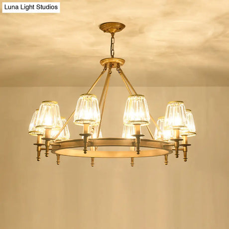 Crystal Hanging Lamp Kit With Conic Metal Ring Design For Living Room Chandelier Lighting