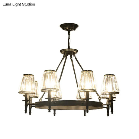 Crystal Hanging Lamp Kit With Conic Metal Ring Design For Living Room Chandelier Lighting