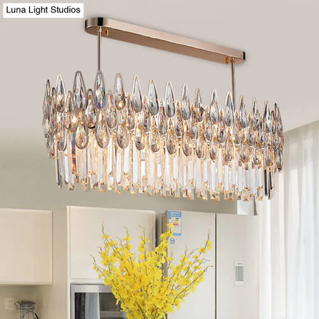 Crystal Island Lamp - Modern Teardrop Pendant Light Oval Clear 10 Lights