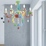 Crystal Kids Multi-Color Chandelier: Glass Candle Hanging Light For Nursery 6 / Aqua