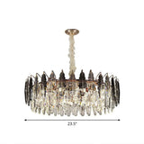 Crystal Leaf Round Ceiling Chandelier With 9 Bulbs For Modern Living Rooms Smoke Gray / 23.5’