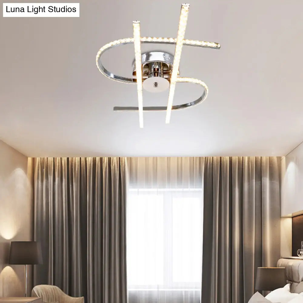 Crystal Led Chrome Semi Flush Mount Bedroom Light In Warm/White
