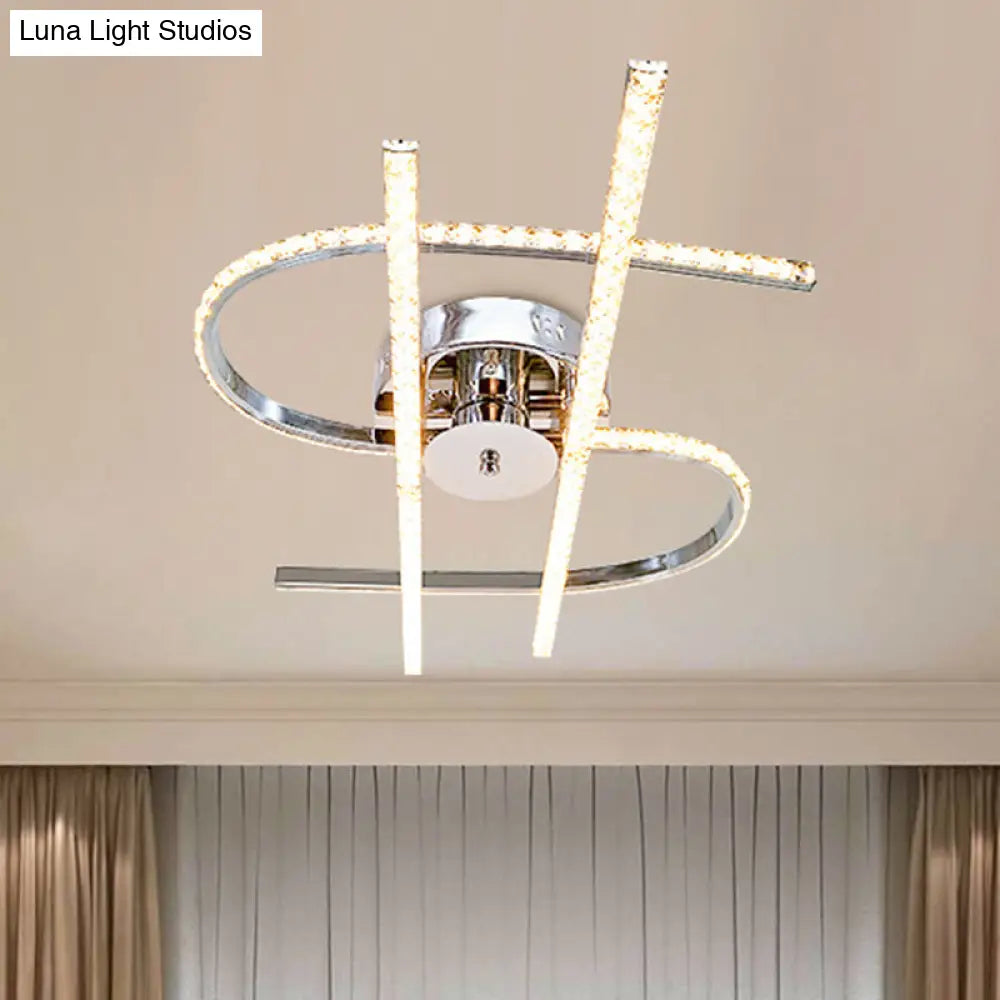 Crystal Led Chrome Semi Flush Mount Bedroom Light In Warm/White