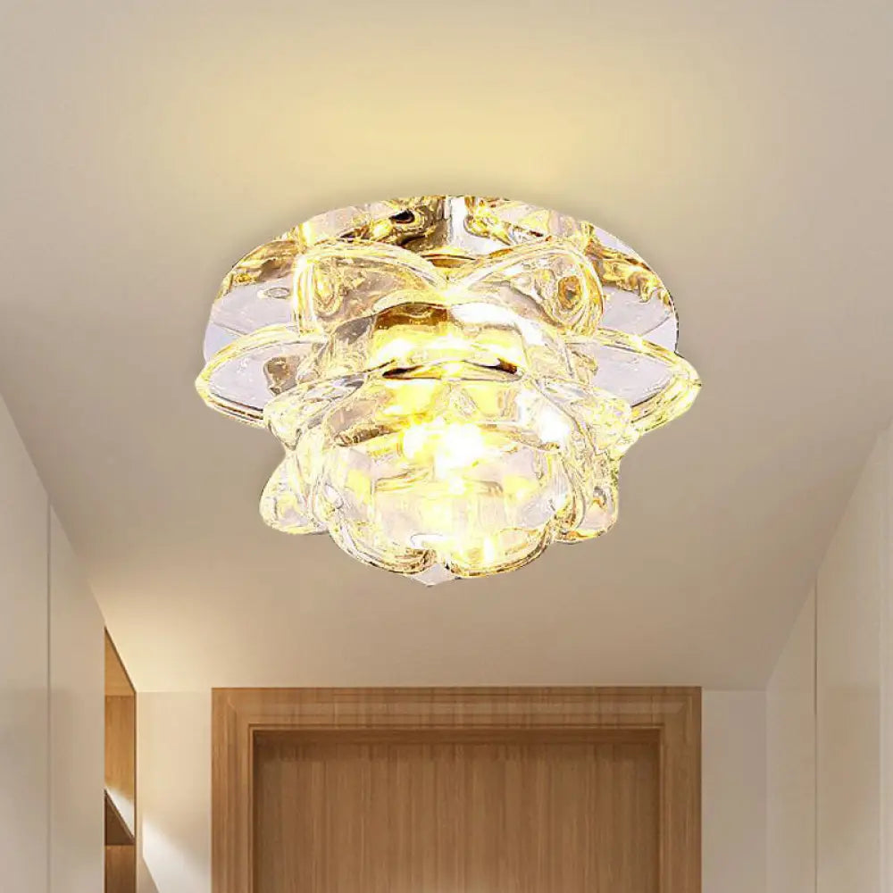 Crystal Led Flower Ceiling Light For Porch - Flush Mount With Warm/White/Multi - Color Options