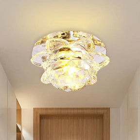 Crystal Led Flower Ceiling Light For Porch - Flush Mount With Warm/White/Multi - Color Options