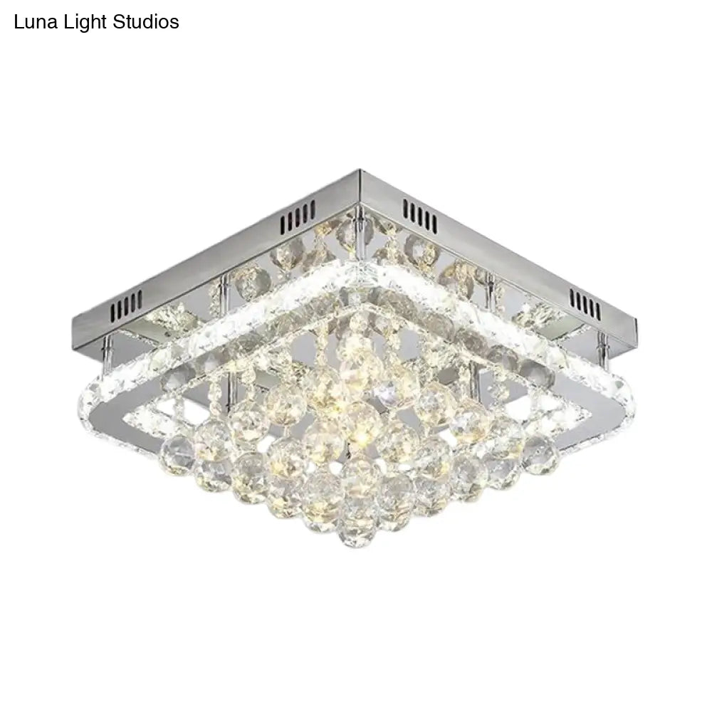 Crystal Led Flush Mount Ceiling Lamp For Living Room - Simplicity Tetragon Design