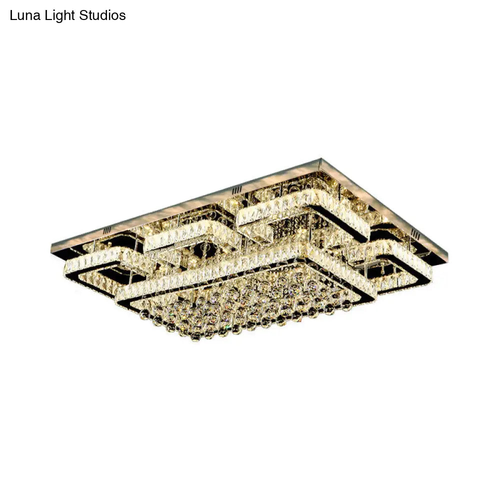 Crystal Led Flush Mount Ceiling Lamp For Living Room - Simplicity Tetragon Design