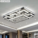 Crystal Led Flush Mount Ceiling Lamp For Living Room - Simplicity Tetragon Design