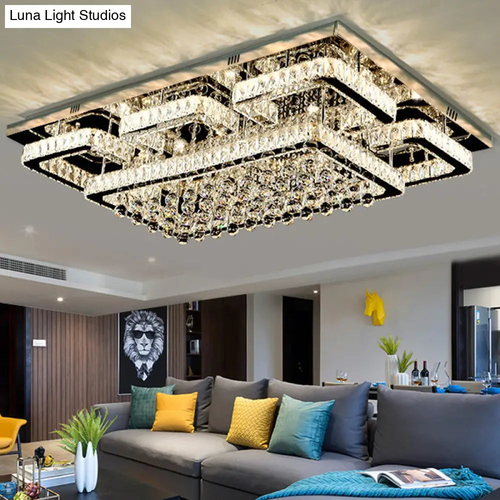 Crystal Led Flush Mount Ceiling Lamp For Living Room - Simplicity Tetragon Design