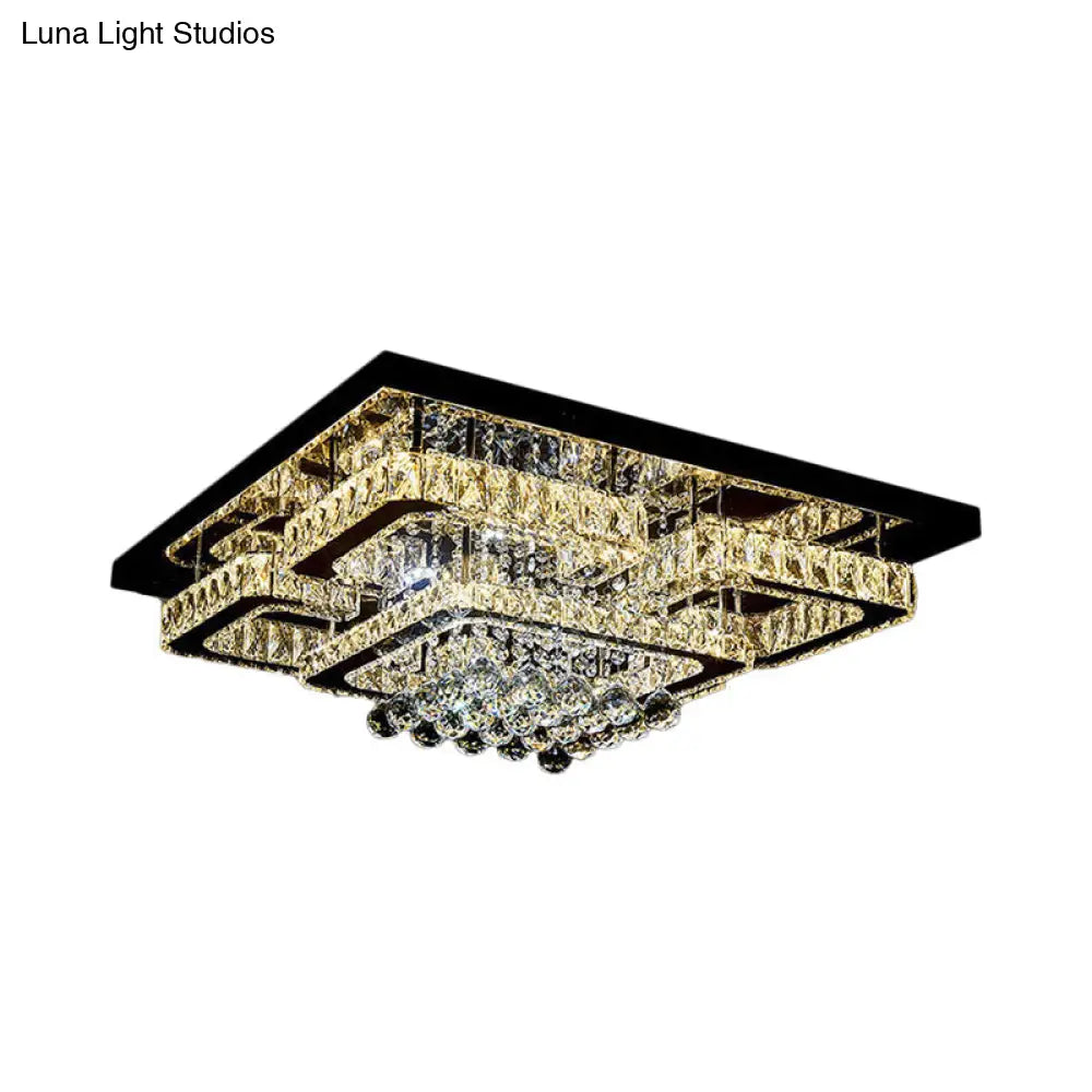 Crystal Led Flush Mount Ceiling Lamp For Living Room - Simplicity Tetragon Design