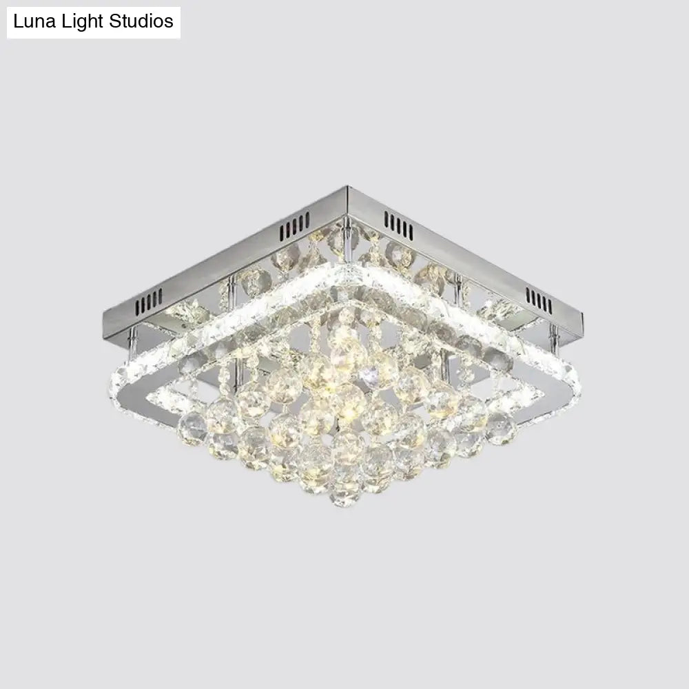 Crystal Led Flush Mount Ceiling Lamp For Living Room - Simplicity Tetragon Design