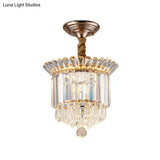 Crystal Led Flush Mount With Gold Finish And Dangling Drops