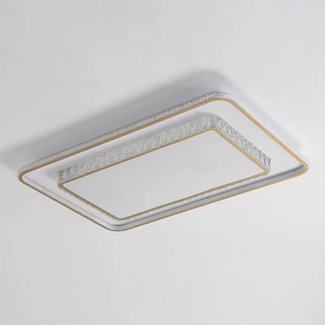 Crystal Led Golden Ceiling Mount Lamp - 2-Tier Geometric Shape Minimalist Design