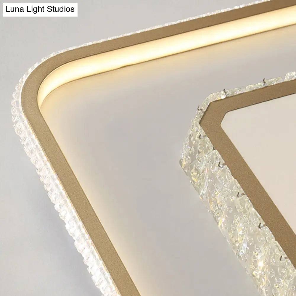 Crystal Led Golden Ceiling Mount Lamp - 2-Tier Geometric Shape Minimalist Design